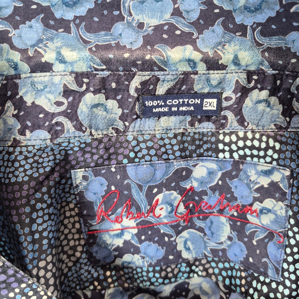Robert Graham Button Down Floral Print 2XL Blue Mens - Picture 8 of 9